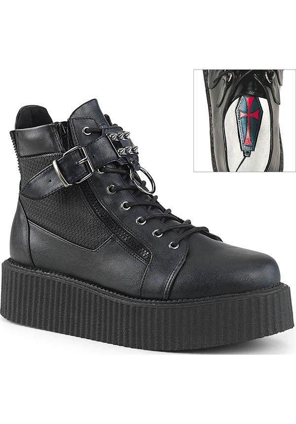 V-CREEPER-566 | Black Vegan Leather [PREORDER] - Beserk - all, apr18, black, boots, boots [preorder], clickfrenzy15-2023, demonia, demonia shoes, discountapp, flats, flats [preorder], fp, labelpreorder, labelvegan, pleaserimageupdated, ppo, preorder, shoes, vegan