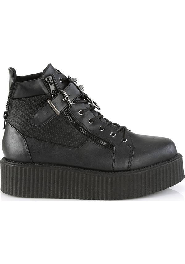 V-CREEPER-566 | Black Vegan Leather [PREORDER] - Beserk - all, apr18, black, boots, boots [preorder], clickfrenzy15-2023, demonia, demonia shoes, discountapp, flats, flats [preorder], fp, labelpreorder, labelvegan, pleaserimageupdated, ppo, preorder, shoes, vegan