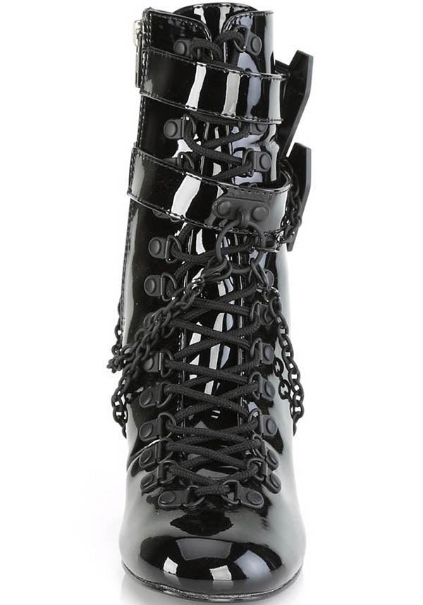 VIVIKA-128 [Black Patent] | BOOTS [PREORDER] - Beserk - all, ankle boots, black, boot, boots, boots [preorder], clickfrenzy15-2023, coffin, coffin shape, demonia, demonia shoes, discountapp, fp, goth, gothic, heel, heels, heels [preorder], labelpreorder, labelvegan, pleaserimageupdated, ppo, preorder, shiny, shoes, vegan