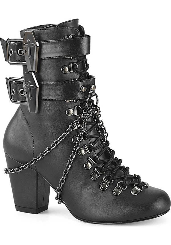 VIVIKA-128 [Black] | BOOTS [IN STOCK] - Beserk - all, ankle boots, apr21, black, boot, boots, boots [in stock], clickfrenzy15-2023, coffin, coffin shape, discountapp, dm18082022, fp, goth, gothic, halloween, heel, heels, heels [in stock], in stock, instock, labelinstock, labelvegan, matte, medieval, pleaserimageupdated, pleaserrestock, renaissance, shoes, vegan, winter