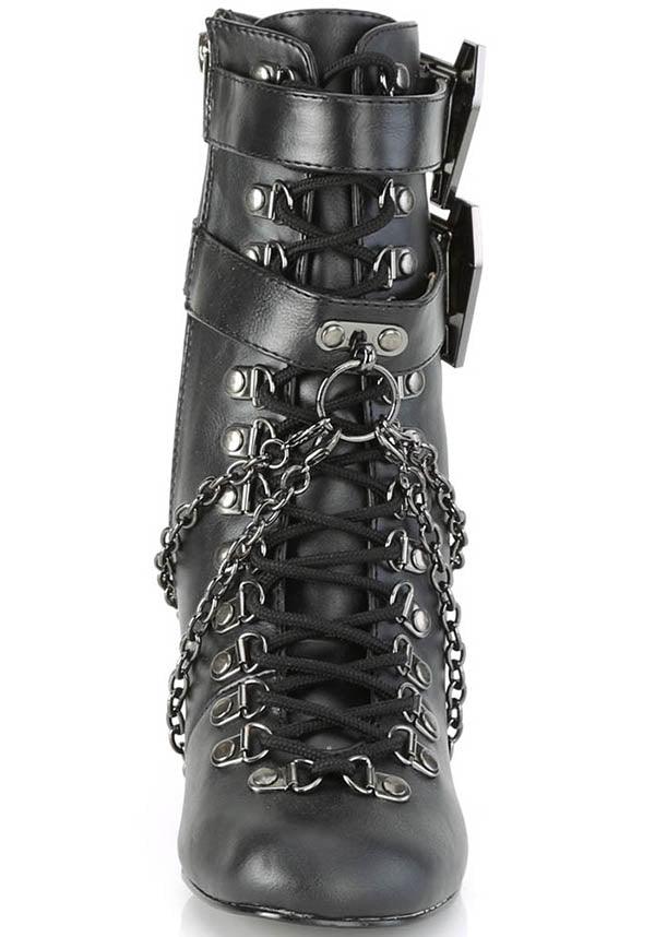 VIVIKA-128 [Black] | BOOTS [IN STOCK] - Beserk - all, ankle boots, apr21, black, boot, boots, boots [in stock], clickfrenzy15-2023, coffin, coffin shape, discountapp, dm18082022, fp, goth, gothic, halloween, heel, heels, heels [in stock], in stock, instock, labelinstock, labelvegan, matte, medieval, pleaserimageupdated, pleaserrestock, renaissance, shoes, vegan, winter
