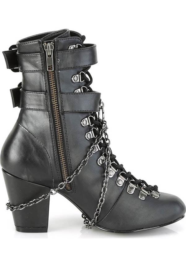 VIVIKA-128 [Black] | BOOTS [PREORDER] - Beserk - all, all ladies, ankle boots, black, boots, boots [preorder], buckle, buckle up, buckles, chain, clickfrenzy15-2023, coffin, discountapp, fp, goth, gothic, heels, heels [preorder], labelpreorder, labelvegan, ppo, preorder, shoes, vegan