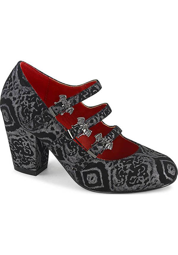VIVIKA-38 [Black/Silver] | HEELS [PREORDER] - Beserk - all, bat, bats, black, clickfrenzy15-2023, demonia, demonia shoes, discountapp, fp, goth, gothic, heels, heels [preorder], labelpreorder, labelvegan, ladies, mary jane, ppo, preorder, shoes, vegan
