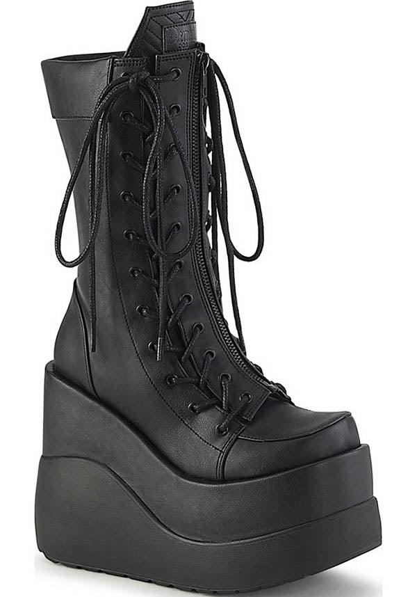 VOID-118 [Black] | PLATFORM BOOTS [PREORDER] - Beserk - all, all ladies, black, boots, boots [preorder], clickfrenzy15-2023, demonia, demonia shoes, discountapp, fp, goth, gothic, labelpreorder, labelvegan, ladies, long boots, mid calf boots, platform, platform boots, platforms, platforms [preorder], ppo, preorder, shoes, vegan