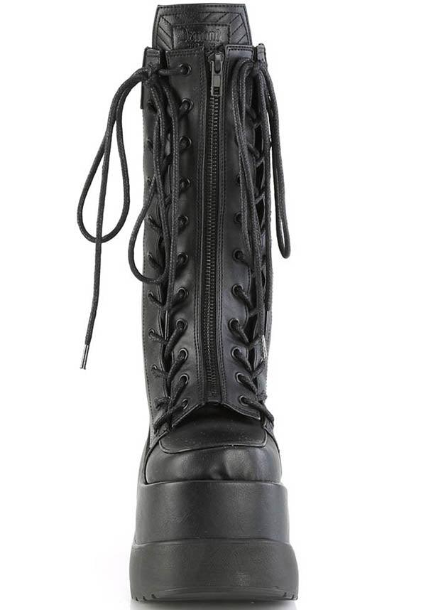 VOID-118 [Black] | PLATFORM BOOTS [PREORDER] - Beserk - all, all ladies, black, boots, boots [preorder], clickfrenzy15-2023, demonia, demonia shoes, discountapp, fp, goth, gothic, labelpreorder, labelvegan, ladies, long boots, mid calf boots, platform, platform boots, platforms, platforms [preorder], ppo, preorder, shoes, vegan