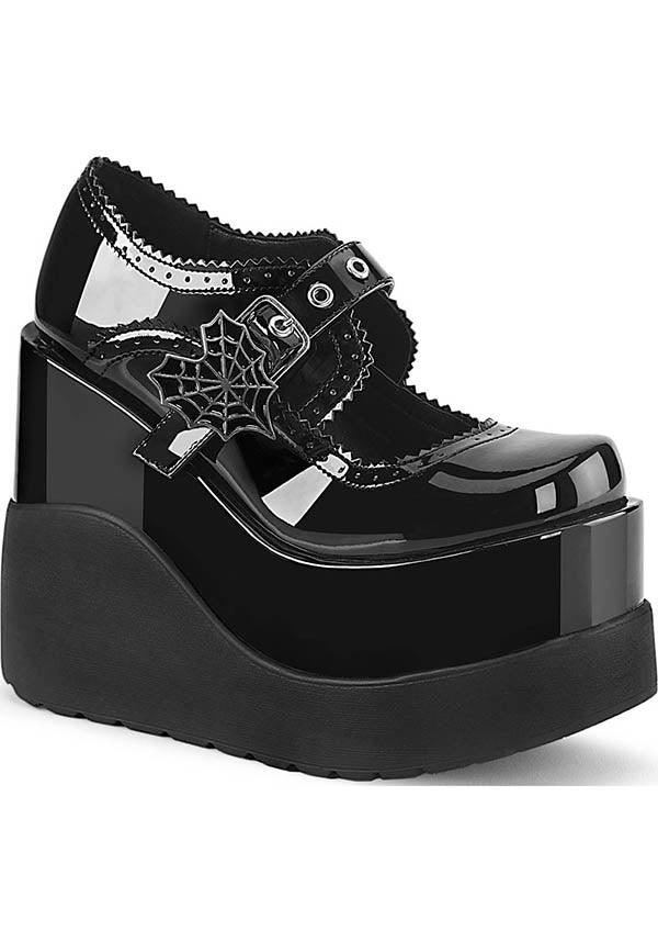 VOID-38 [Black Patent] | PLATFORMS [PREORDER] - Beserk - all, all ladies, black, clickfrenzy15-2023, demonia, demonia shoes, discountapp, fp, goth, gothic, labelpreorder, labelvegan, ladies, patent, platforms, platforms [preorder], ppo, preorder, shoes, spiderweb, spiderwebs, vegan, web, webs
