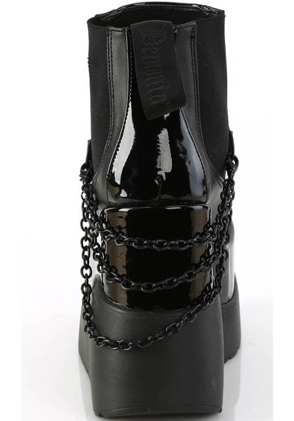 VOID-50 [Black Patent] | PLATFORM BOOTS [PREORDER] - Beserk - all, ankle boots, black, boots, boots [preorder], chain, clickfrenzy15-2023, demonia, demonia shoes, discountapp, fp, labelpreorder, labelvegan, patent, platform, platform boots, platforms, platforms [preorder], ppo, preorder, shoes, vegan