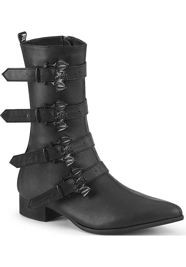 WARLOCK-110-B [Black] | BOOTS [PREORDER] - Beserk - all, bat, bats, black, boots, boots [preorder], clickfrenzy15-2023, demonia, demonia shoes, discountapp, formal, formal wear, fp, goth, gothic, labelpreorder, labelvegan, mens shoes, point, pointed, pointed toe, pointy, ppo, preorder, shoes, vegan