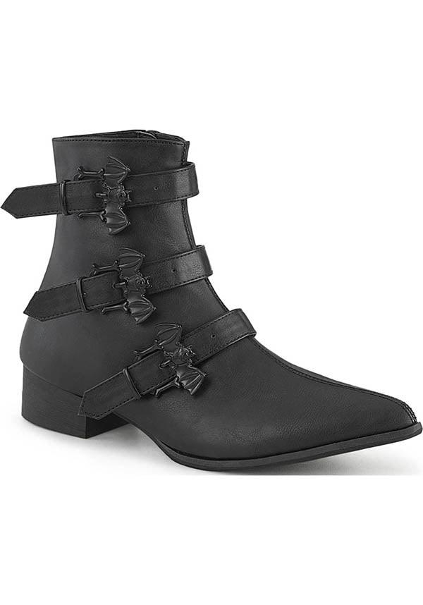 WARLOCK-50-B [Black] | BOOTS [PREORDER] - Beserk - all, bat, bats, black, boots, boots [preorder], clickfrenzy15-2023, demonia, demonia shoes, discountapp, formal, formal wear, fp, goth, gothic, labelpreorder, labelvegan, point, pointed, pointed toe, pointy, ppo, preorder, shoes, vegan
