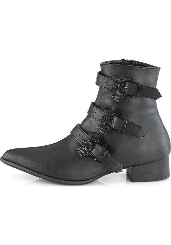 WARLOCK-50-B [Black] | BOOTS [PREORDER] - Beserk - all, bat, bats, black, boots, boots [preorder], clickfrenzy15-2023, demonia, demonia shoes, discountapp, formal, formal wear, fp, goth, gothic, labelpreorder, labelvegan, point, pointed, pointed toe, pointy, ppo, preorder, shoes, vegan