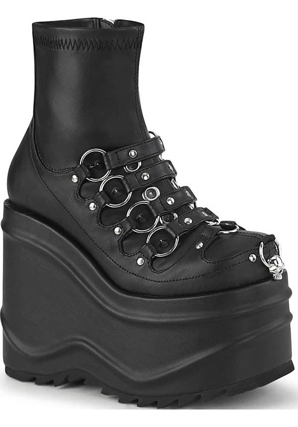 WAVE-110 [Black] | PLATFORM BOOTS [PREORDER] - Beserk - all, all ladies, ankle boots, black, boots, boots [preorder], clickfrenzy15-2023, demonia, demonia shoes, discountapp, fp, goth, gothic, labelpreorder, labelvegan, ladies, platforms, platforms [preorder], ppo, preorder, shoes, vegan
