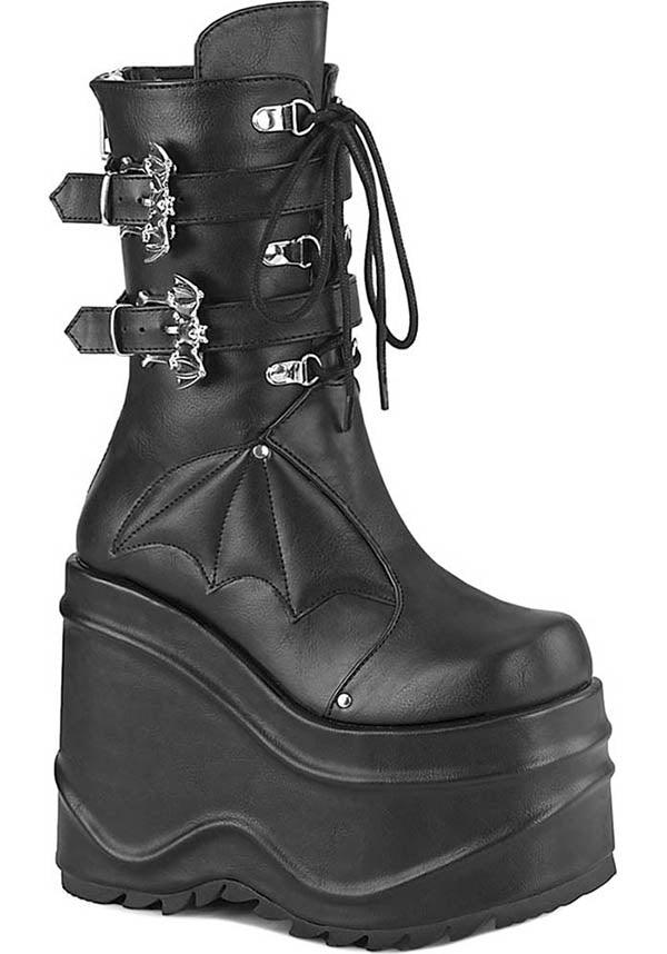 WAVE-150 [Black] | PLATFORM BOOTS [PREORDER] - Beserk - all, bat, bats, batwing, black, boot, boots, boots [preorder], clickfrenzy15-2023, demonia, demonia shoes, discountapp, fp, goth, gothic, halloween, labelpreorder, labelvegan, platform, platforms, platforms [preorder], pleaserimageupdated, ppo, preorder, pricematched, shoes, vegan
