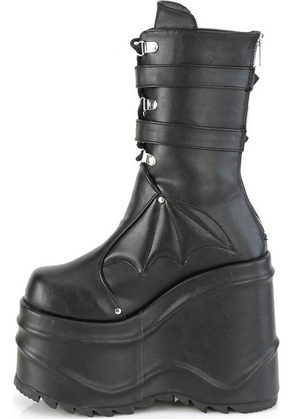 WAVE-150 [Black] | PLATFORM BOOTS [PREORDER] - Beserk - all, bat, bats, batwing, black, boot, boots, boots [preorder], clickfrenzy15-2023, demonia, demonia shoes, discountapp, fp, goth, gothic, halloween, labelpreorder, labelvegan, platform, platforms, platforms [preorder], pleaserimageupdated, ppo, preorder, pricematched, shoes, vegan