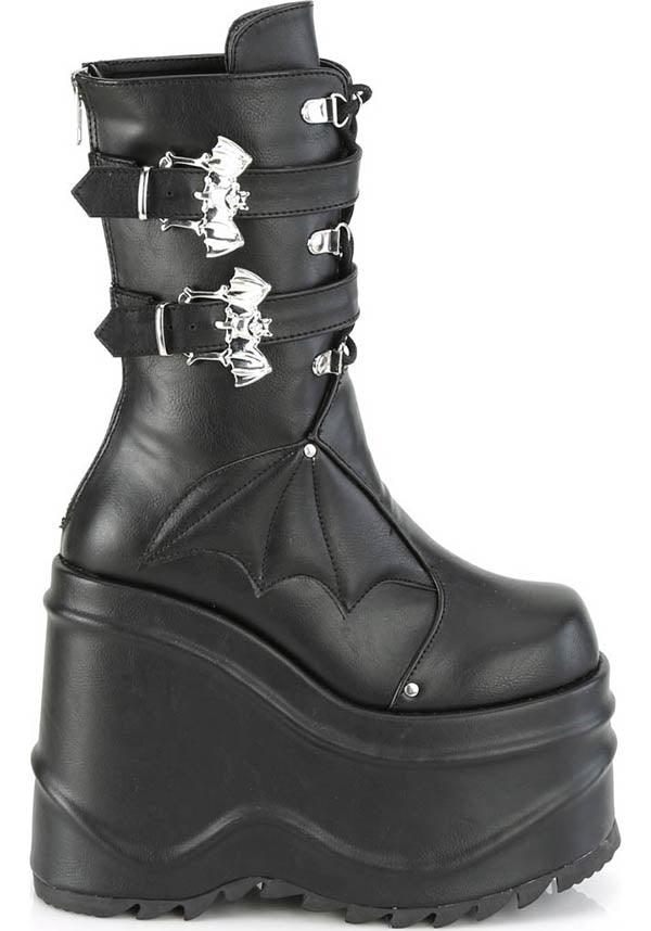 WAVE-150 [Black] | PLATFORM BOOTS [PREORDER] - Beserk - all, bat, bats, batwing, black, boot, boots, boots [preorder], clickfrenzy15-2023, demonia, demonia shoes, discountapp, fp, goth, gothic, halloween, labelpreorder, labelvegan, platform, platforms, platforms [preorder], pleaserimageupdated, ppo, preorder, pricematched, shoes, vegan