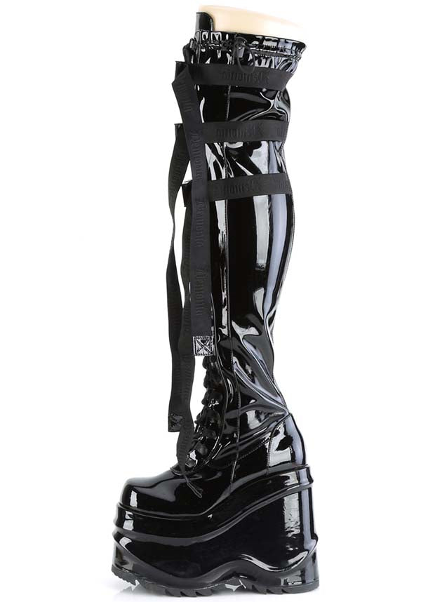 Demonia - WAVE-315 Black Patent Platform Boots - Buy Online Australia