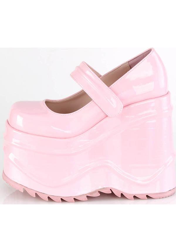 WAVE-32 [Pink Holo] | PLATFORMS [PREORDER] - Beserk - all, baby pink, clickfrenzy15-2023, discountapp, fp, harajuku, holo, hologram, holographic, kawaii, labelpreorder, labelvegan, lolita, mary jane, mary janes, pastel, pastel goth, pastel pink, pink, platform, platforms, platforms [preorder], pleaserimageupdated, ppo, preorder, pricematched, shoes, vegan