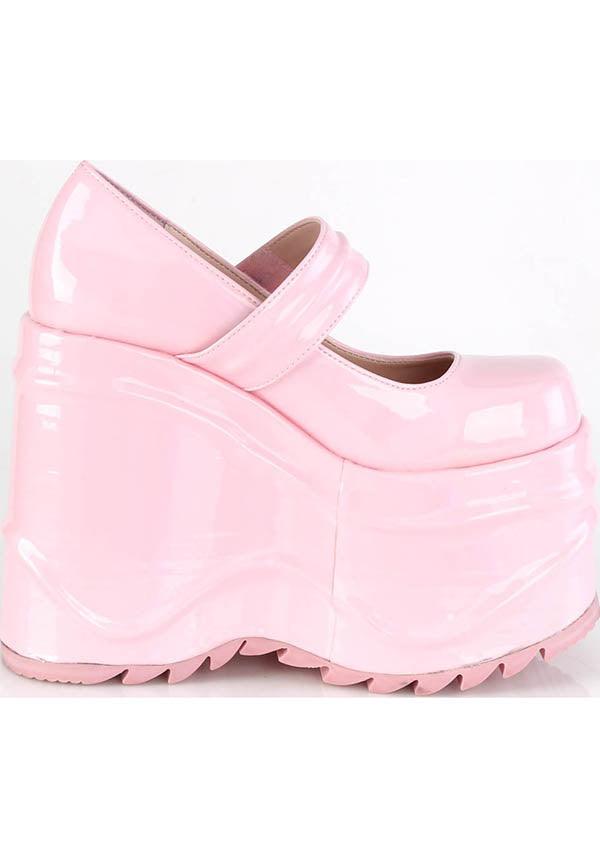 WAVE-32 [Pink Holo] | PLATFORMS [PREORDER] - Beserk - all, baby pink, clickfrenzy15-2023, discountapp, fp, harajuku, holo, hologram, holographic, kawaii, labelpreorder, labelvegan, lolita, mary jane, mary janes, pastel, pastel goth, pastel pink, pink, platform, platforms, platforms [preorder], pleaserimageupdated, ppo, preorder, pricematched, shoes, vegan