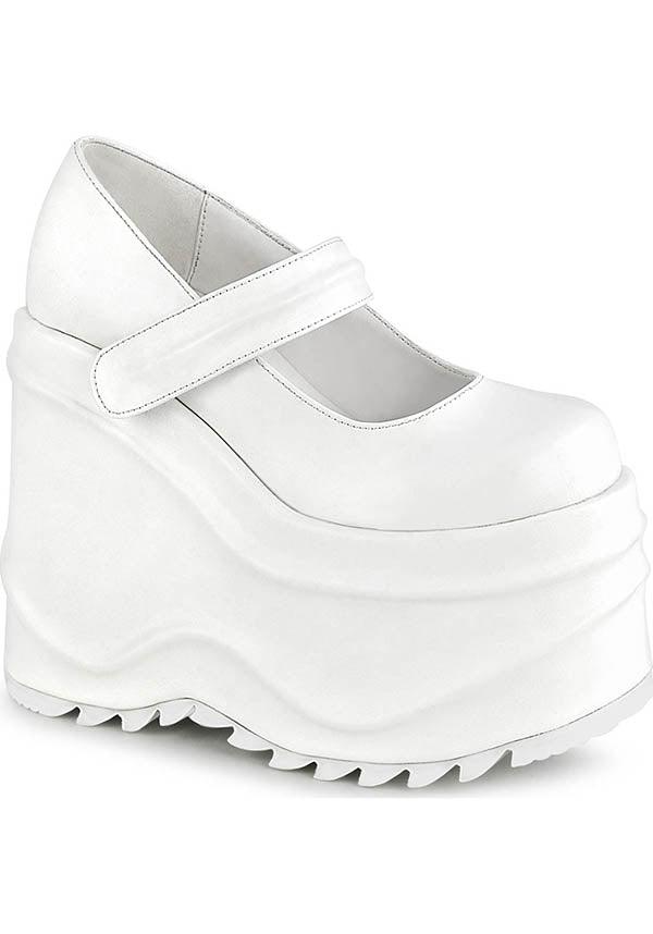 WAVE-32 [White] | PLATFORMS [PREORDER] - Beserk - all, clickfrenzy15-2023, demonia, demonia shoes, discountapp, fp, harajuku, labelpreorder, labelvegan, lolita, mary jane, mary janes, platform, platforms, platforms [preorder], pleaserimageupdated, ppo, preorder, pricematched, shoes, vegan, white