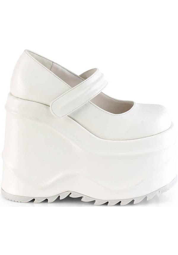 WAVE-32 [White] | PLATFORMS [PREORDER] - Beserk - all, clickfrenzy15-2023, demonia, demonia shoes, discountapp, fp, harajuku, labelpreorder, labelvegan, lolita, mary jane, mary janes, platform, platforms, platforms [preorder], pleaserimageupdated, ppo, preorder, pricematched, shoes, vegan, white