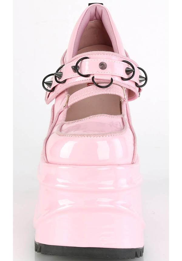 WAVE-48 [Pink Holo] | PLATFORMS [PREORDER] - Beserk - all, baby pink, clickfrenzy15-2023, colour:pink, demonia, demonia shoes, discountapp, fp, harajuku, holo, hologram, holographic, kawaii, labelpreorder, labelvegan, light pink, lolita, mary jane, mary janes, pastel, pastel goth, pastel pink, pink, platform, platforms, platforms [preorder], ppo, preorder, shoes, vegan