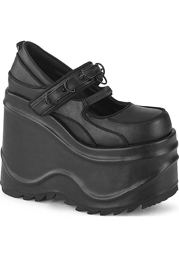 WAVE-48 [Black] | PLATFORMS [PREORDER] - Beserk - all, black, clickfrenzy15-2023, demonia, demonia shoes, discountapp, fp, goth, gothic, grunge, labelpreorder, labelvegan, mary janes, platform, platforms, platforms [preorder], pleaserimageupdated, ppo, preorder, punk, shoes, vegan