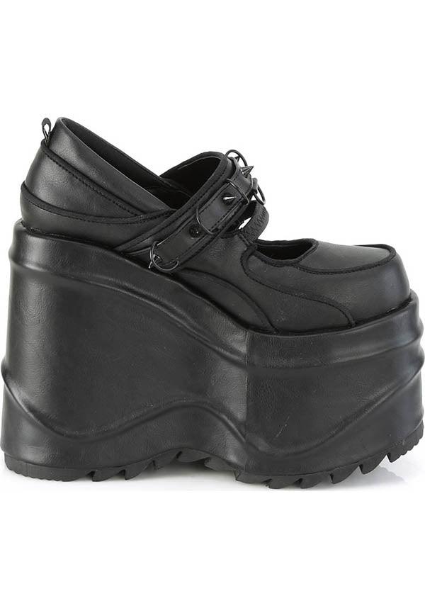 WAVE-48 [Black] | PLATFORMS [PREORDER] - Beserk - all, black, clickfrenzy15-2023, demonia, demonia shoes, discountapp, fp, goth, gothic, grunge, labelpreorder, labelvegan, mary janes, platform, platforms, platforms [preorder], pleaserimageupdated, ppo, preorder, punk, shoes, vegan
