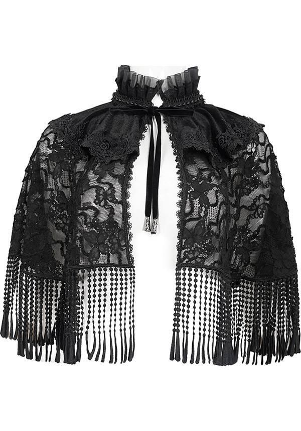 Circe | LACE CAPLET - Beserk - all, all clothing, all ladies clothing, bead, black, cape, capelet, clickfrenzy15-2023, clothing, dec22, devil fashion, discountapp, DV291122, edgy, formal, formal wear, fp, fringe, fringing, googleshopping, goth, gothic, gothic accessories, lace, ladies clothing, ladies outerwear, outerwear, r221222, scarf, shawl, shrug, tassel