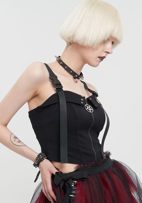 Emely | TOP - Beserk - all, all clothing, all ladies clothing, black, buckle, buckles, clickfrenzy15-2023, clothing, crop, crop top, cropped, cropped top, croptop, devil fashion, discountapp, DV300922, eyelet, fp, googleshopping, goth, gothic, ladies clothing, ladies crop, ladies crop top, ladies top, ladies tops, nov22, pentacle, plus size, punk, R061122, silver, tees and tops, top, tops, tshirts and tops, womens crop, womens crop tops, womens top