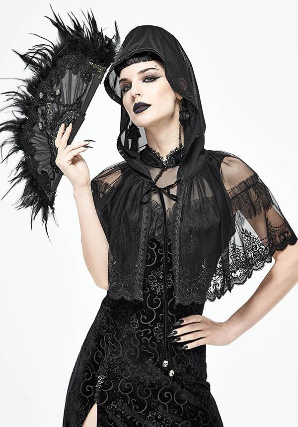 Void Century | HOODED CAPELET - Beserk - all, all clothing, all ladies, all ladies clothing, aug21, black, cape, clickfrenzy15-2023, clothing, discountapp, DV230721, edgy, fp, goth, gothic, hood, hooded, hoodie, hoodies, hoody, lace, lacey, ladies, ladies clothing, ladies outerwear, outerwear, R310821, renaissance, womens hoodie