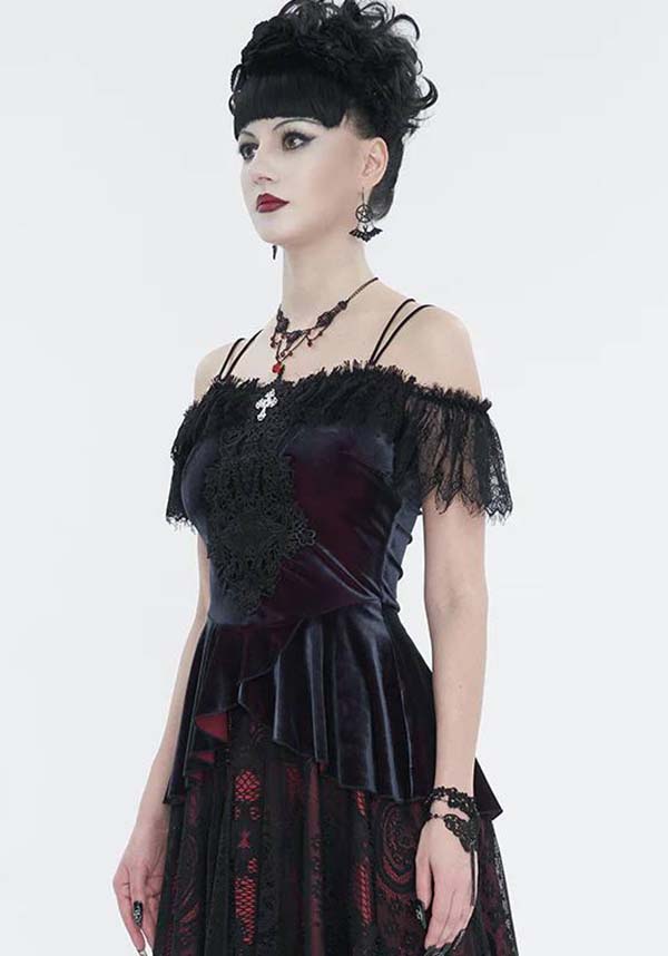 Wine Velvet Lace | OFF SHOULDER TOP*