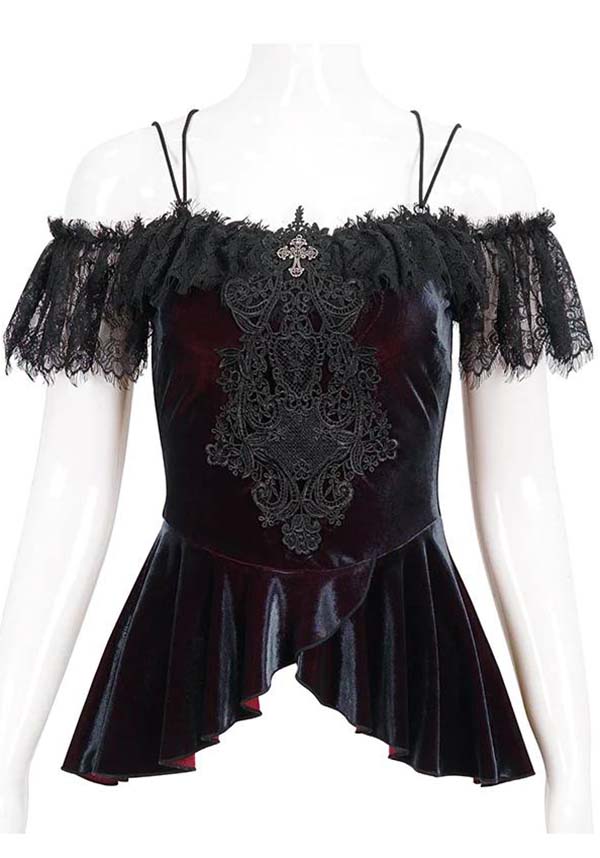 Wine Velvet Lace | OFF SHOULDER TOP*