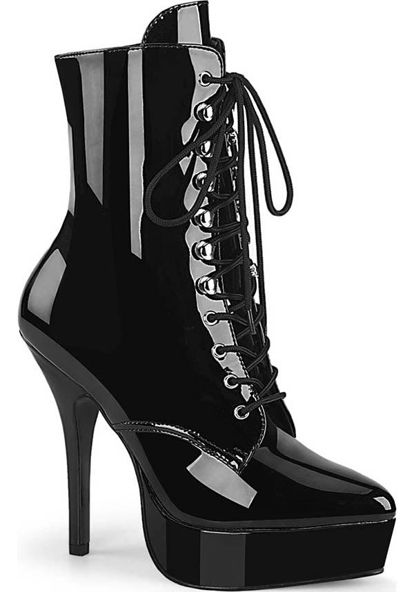 INDULGE-1020 [Black Patent] | PLATFORM HEELS [PREORDER] - Beserk - all, all ladies, ankle boots, black, boot, boots, boots [preorder], clickfrenzy15-2023, discountapp, fp, heels, heels [preorder], labelpreorder, labelvegan, lace up, ladies, patent, platform, platform boots, platform heels, platforms, platforms [preorder], point, pointed, pointed toe, pointy, ppo, preorder, shoes, vegan