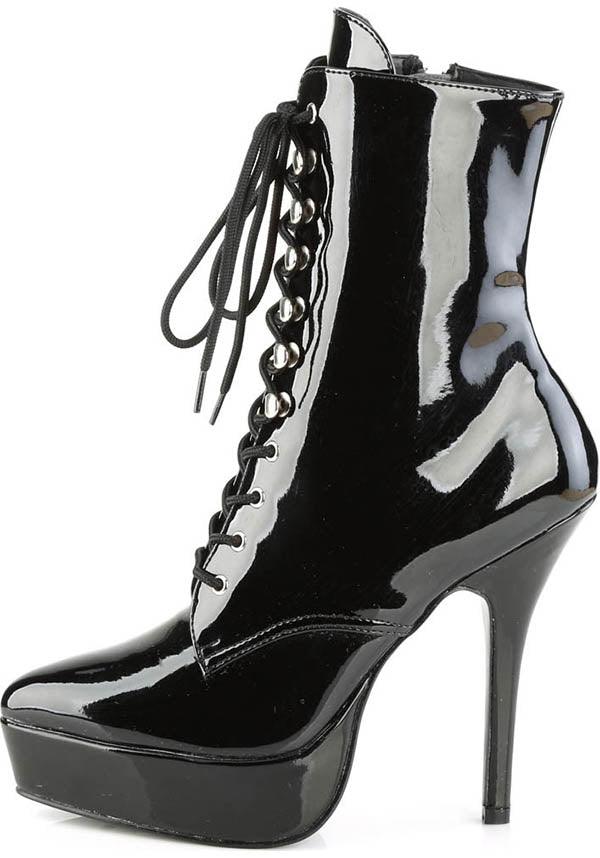 INDULGE-1020 [Black Patent] | PLATFORM HEELS [PREORDER] - Beserk - all, all ladies, ankle boots, black, boot, boots, boots [preorder], clickfrenzy15-2023, discountapp, fp, heels, heels [preorder], labelpreorder, labelvegan, lace up, ladies, patent, platform, platform boots, platform heels, platforms, platforms [preorder], point, pointed, pointed toe, pointy, ppo, preorder, shoes, vegan
