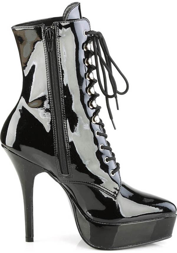 INDULGE-1020 [Black Patent] | PLATFORM HEELS [PREORDER] - Beserk - all, all ladies, ankle boots, black, boot, boots, boots [preorder], clickfrenzy15-2023, discountapp, fp, heels, heels [preorder], labelpreorder, labelvegan, lace up, ladies, patent, platform, platform boots, platform heels, platforms, platforms [preorder], point, pointed, pointed toe, pointy, ppo, preorder, shoes, vegan