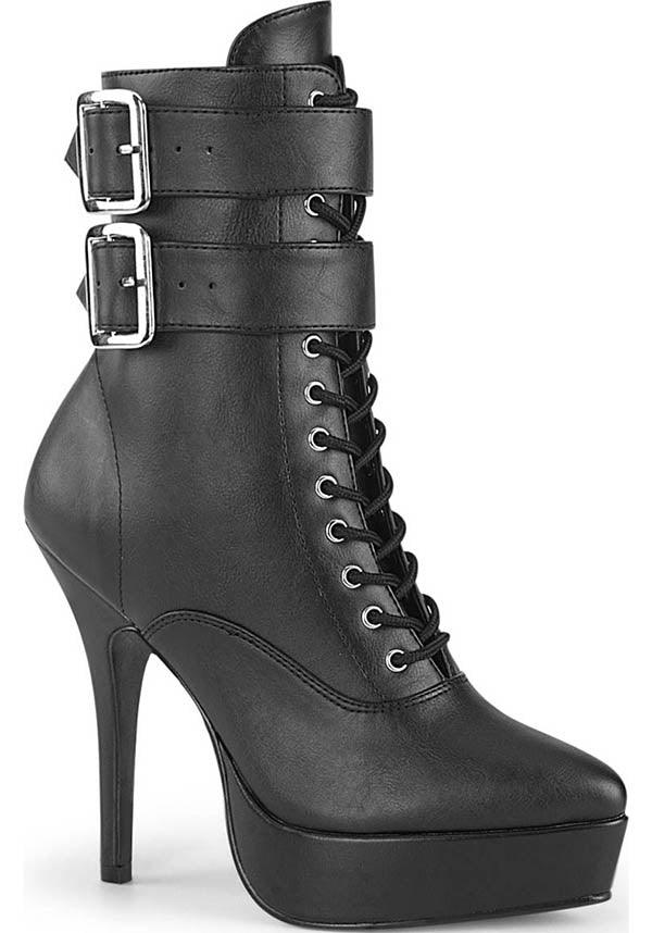 INDULGE-1026 [Black] | PLATFORM BOOTS [PREORDER] - Beserk - all, ankle boots, black, boots, boots [preorder], buckle, buckle up, buckles, clickfrenzy15-2023, devious, devious shoes, discountapp, fp, heels, heels [preorder], labelpreorder, labelvegan, lace up, ladies, platform boots, platform heels, ppo, preorder, shoes, vegan
