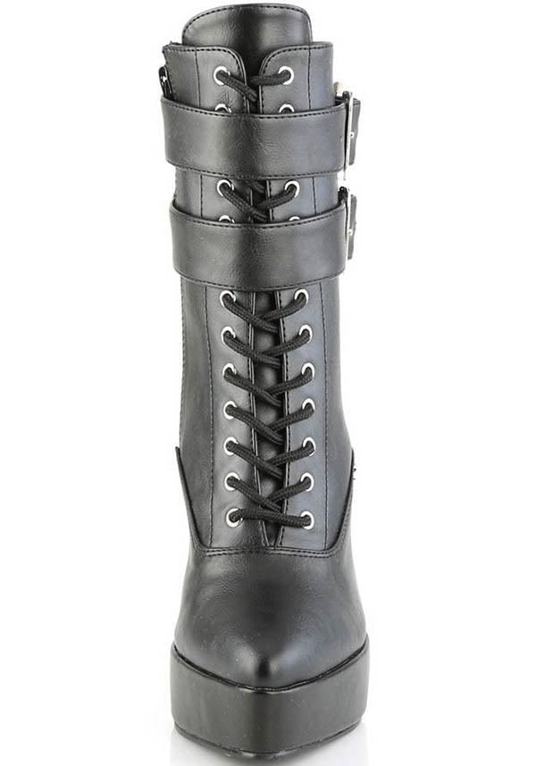 INDULGE-1026 [Black] | PLATFORM BOOTS [PREORDER] - Beserk - all, ankle boots, black, boots, boots [preorder], buckle, buckle up, buckles, clickfrenzy15-2023, devious, devious shoes, discountapp, fp, heels, heels [preorder], labelpreorder, labelvegan, lace up, ladies, platform boots, platform heels, ppo, preorder, shoes, vegan