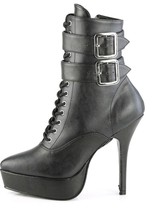 INDULGE-1026 [Black] | PLATFORM BOOTS [PREORDER] - Beserk - all, ankle boots, black, boots, boots [preorder], buckle, buckle up, buckles, clickfrenzy15-2023, devious, devious shoes, discountapp, fp, heels, heels [preorder], labelpreorder, labelvegan, lace up, ladies, platform boots, platform heels, ppo, preorder, shoes, vegan