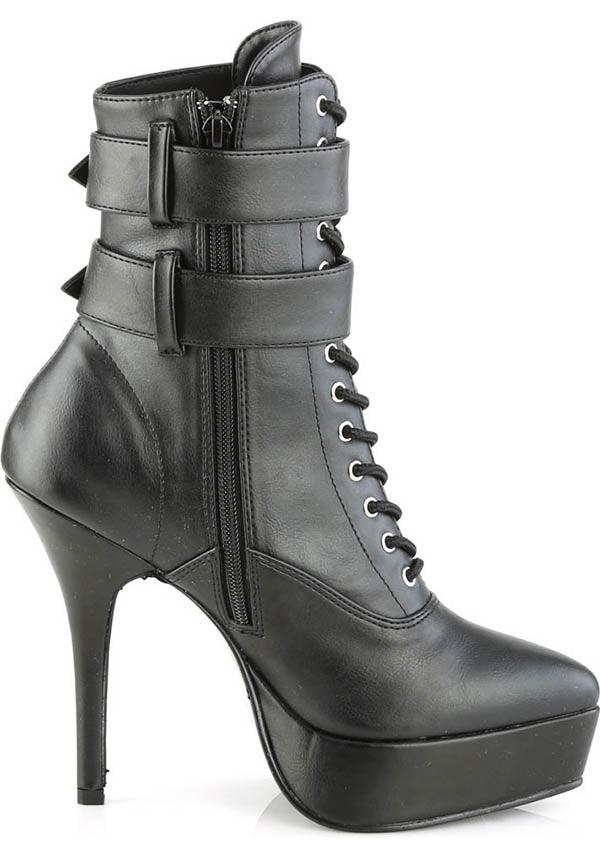 INDULGE-1026 [Black] | PLATFORM BOOTS [PREORDER] - Beserk - all, ankle boots, black, boots, boots [preorder], buckle, buckle up, buckles, clickfrenzy15-2023, devious, devious shoes, discountapp, fp, heels, heels [preorder], labelpreorder, labelvegan, lace up, ladies, platform boots, platform heels, ppo, preorder, shoes, vegan
