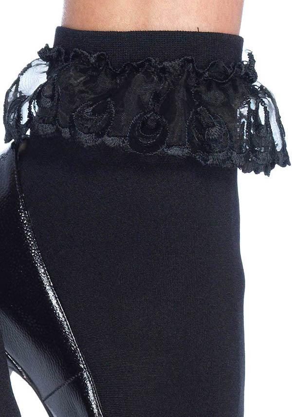 Diem Lace Ruffle [Black] | ANKLET SOCKS - Beserk - all, all clothing, all ladies clothing, ankle socks, black, clickfrenzy15-2023, cosplay, cpgstinc, discountapp, edgy, fp, goth, gothic, hosiery, hosiery and socks, kawaii, ladies, ladies clothing, leg avenue, lolita, monochrome, repriced08022023, socks, tomfoolery, winter, winter clothing