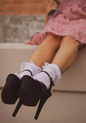 Leg Avenue Frilly Lace Ruffle Ankle Socks - Black White or Red