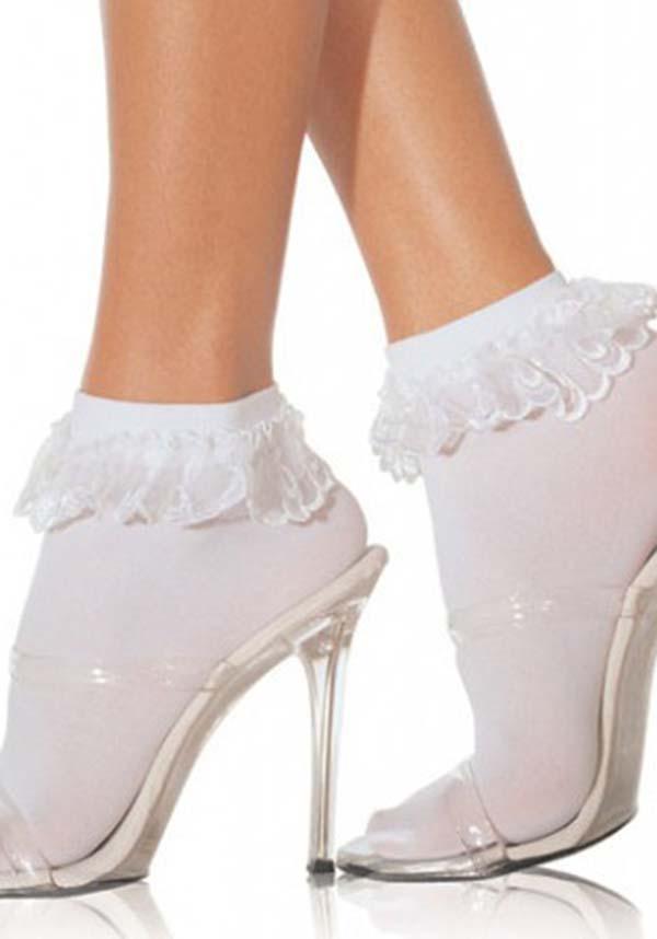Diem Lace Ruffle [White] | ANKLE SOCKS - Beserk - all, all clothing, ankle socks, christmas clothing, clickfrenzy15-2023, cosplay, cpgstinc, discountapp, edgy, fp, hosiery, hosiery and socks, kawaii, ladies, ladies clothing, leg avenue, lolita, pastel goth, socks, tomfoolery, white, winter, winter clothing