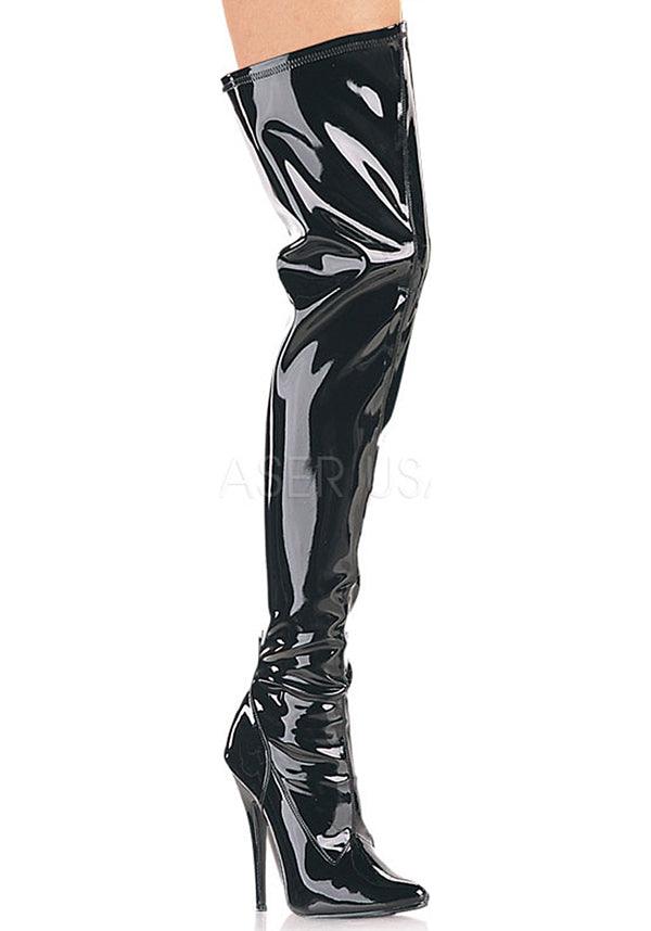 DOMINA-3000 [Patent Black] | BOOTS [PREORDER] - Beserk - all, black, boots, boots [preorder], clickfrenzy15-2023, devious, devious shoes, discountapp, fp, heels, heels [preorder], knee high, labelpreorder, ppo, preorder, shiny, shoes, thigh high
