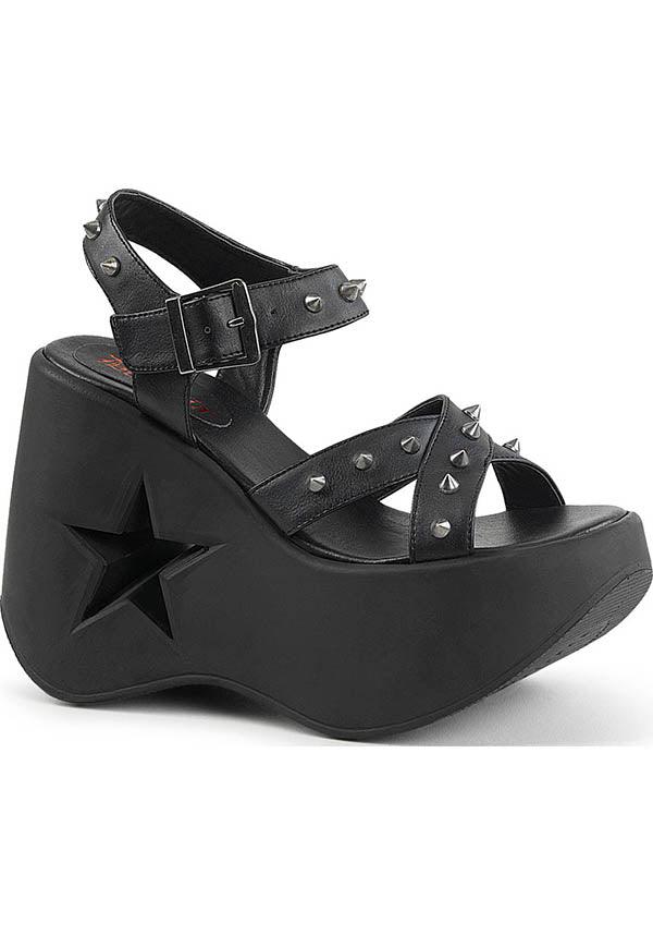 DYNAMITE-02 [Black] | PLATFORMS [PREORDER] - Beserk - all, black, clickfrenzy15-2023, demonia, demonia shoes, discountapp, fp, goth, gothic, labelpreorder, labelvegan, platforms, platforms [preorder], pleaserimageupdated, pool slides and slip ons, ppo, preorder, pricematched, punk, sandals, shoes, star, vegan, wedge, wedges