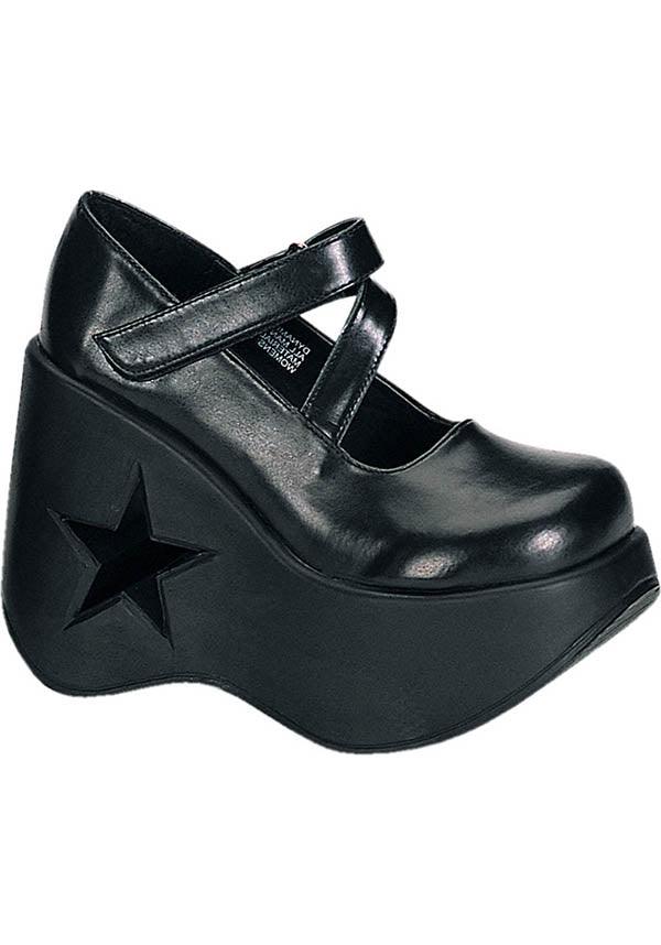 DYNAMITE-03 [Black] | PLATFORMS [PREORDER] - Beserk - all, black, clickfrenzy15-2023, demonia, demonia shoes, discountapp, fp, labelpreorder, labelvegan, lolita, mary jane, mary janes, platforms, platforms [preorder], pleaserimageupdated, ppo, preorder, pricematched, shoes, star, vegan, wedge, wedges