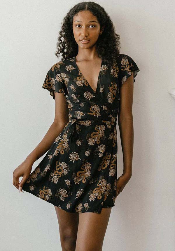 Ectogasm Ophelia Snakes and Chrysanthemums Wrap Dress Buy Online