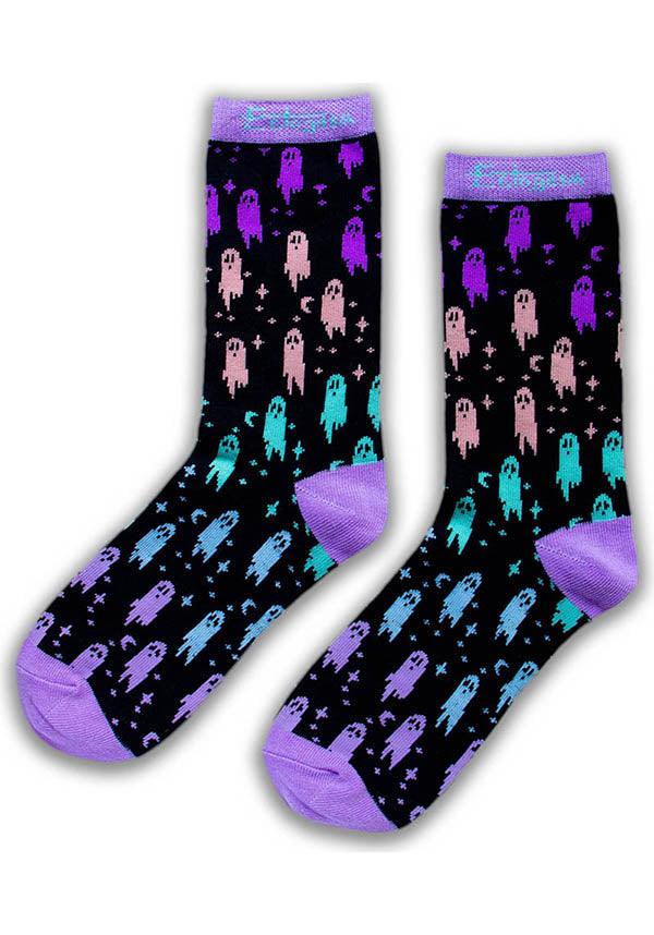 Rainbow Ghosts | CREW SOCKS - Beserk - all, all clothing, all ladies clothing, black, clickfrenzy15-2023, clothing, crew socks, discountapp, EC5179, fp, ghost, gift, gift idea, gift ideas, gift socks, gifts, hosiery and socks, ladies clothing, ladies socks, mar22, pastel goth, R020322, sock, socks, winter, winter clothing, winter wear