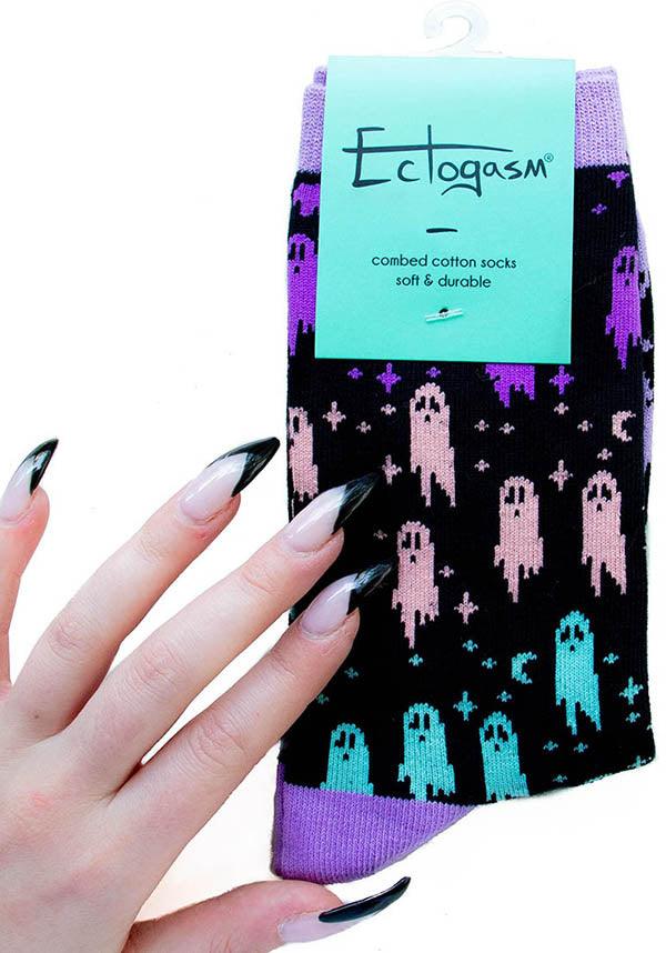 Rainbow Ghosts | CREW SOCKS - Beserk - all, all clothing, all ladies clothing, black, clickfrenzy15-2023, clothing, crew socks, discountapp, EC5179, fp, ghost, gift, gift idea, gift ideas, gift socks, gifts, hosiery and socks, ladies clothing, ladies socks, mar22, pastel goth, R020322, sock, socks, winter, winter clothing, winter wear
