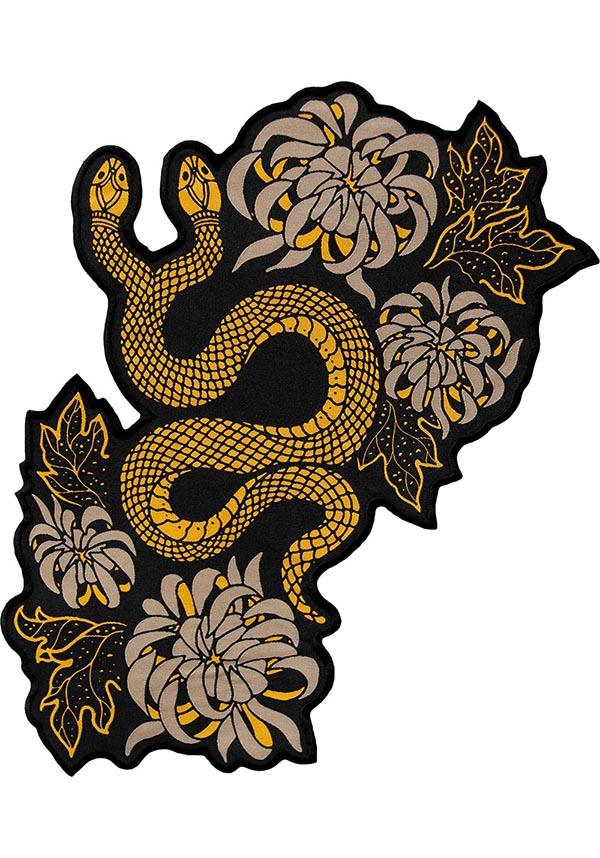 Snake &amp; Chrysanthemum | BACK PATCH - Beserk - accessories, all, all ladies, clickfrenzy15-2023, discountapp, EC7328, flower, flowers, fp, gift, gift idea, gift ideas, gifts, gold, googleshopping, goth, gothic, gothic accessories, gothic gifts, iron, jan23, ladies accessories, leaf, mens accessories, mens gift, mens gifts, patch, R220123, snake, witchy, yellow