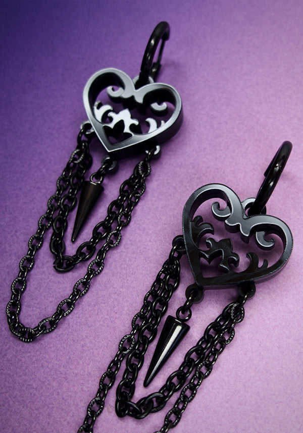 Ornate Gothic Heart [Black] | EARRINGS