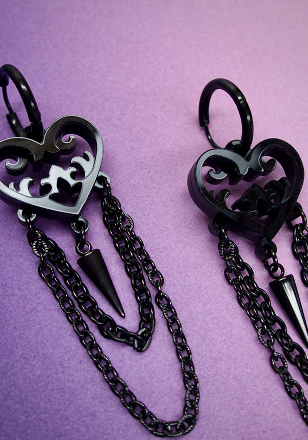 Ornate Gothic Heart [Black] | EARRINGS